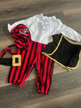 (51) NWOT Kids Pirate Costume Set - Red & Black Stripes with White Shirt